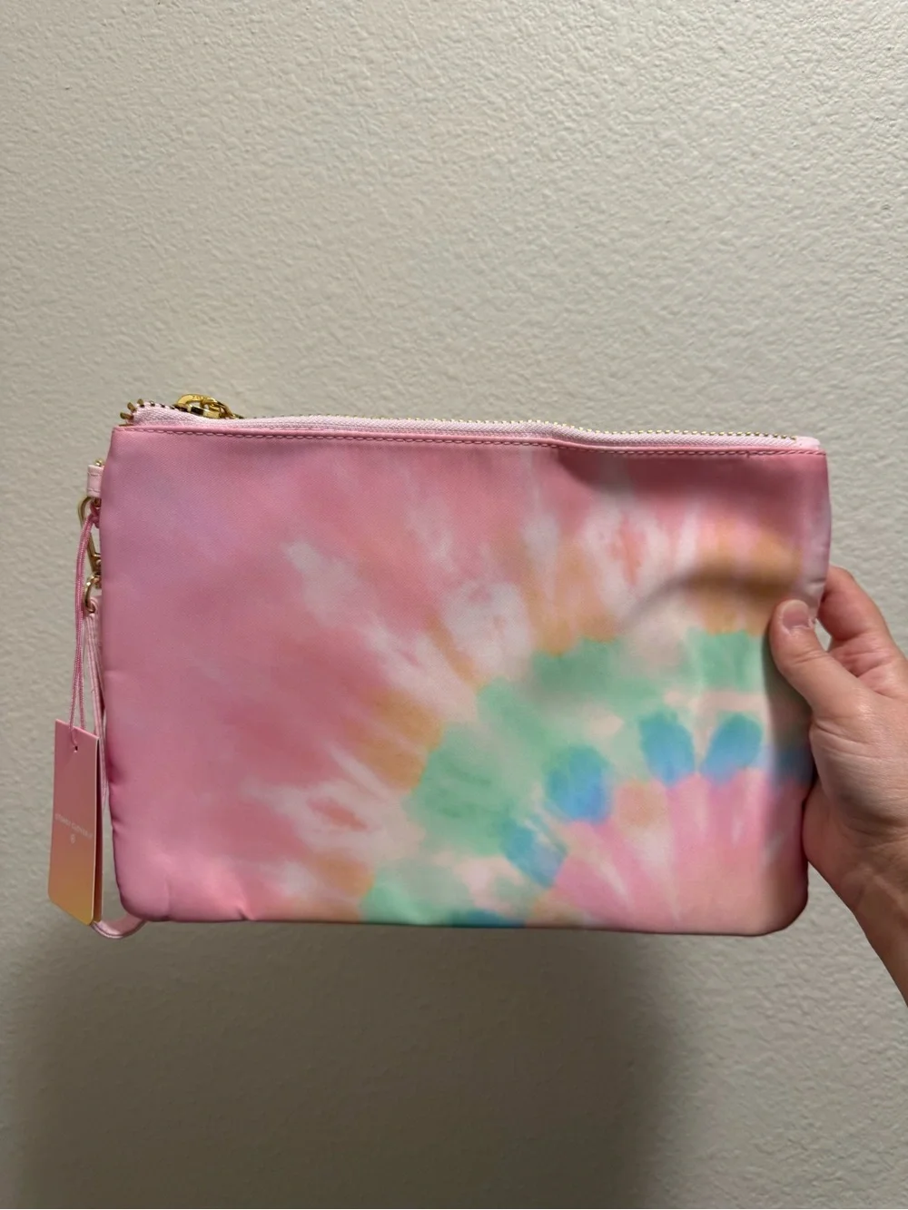 Stoney Clover Lane Pink Tie-Dye Wristlet Pouch with Pastel Accents